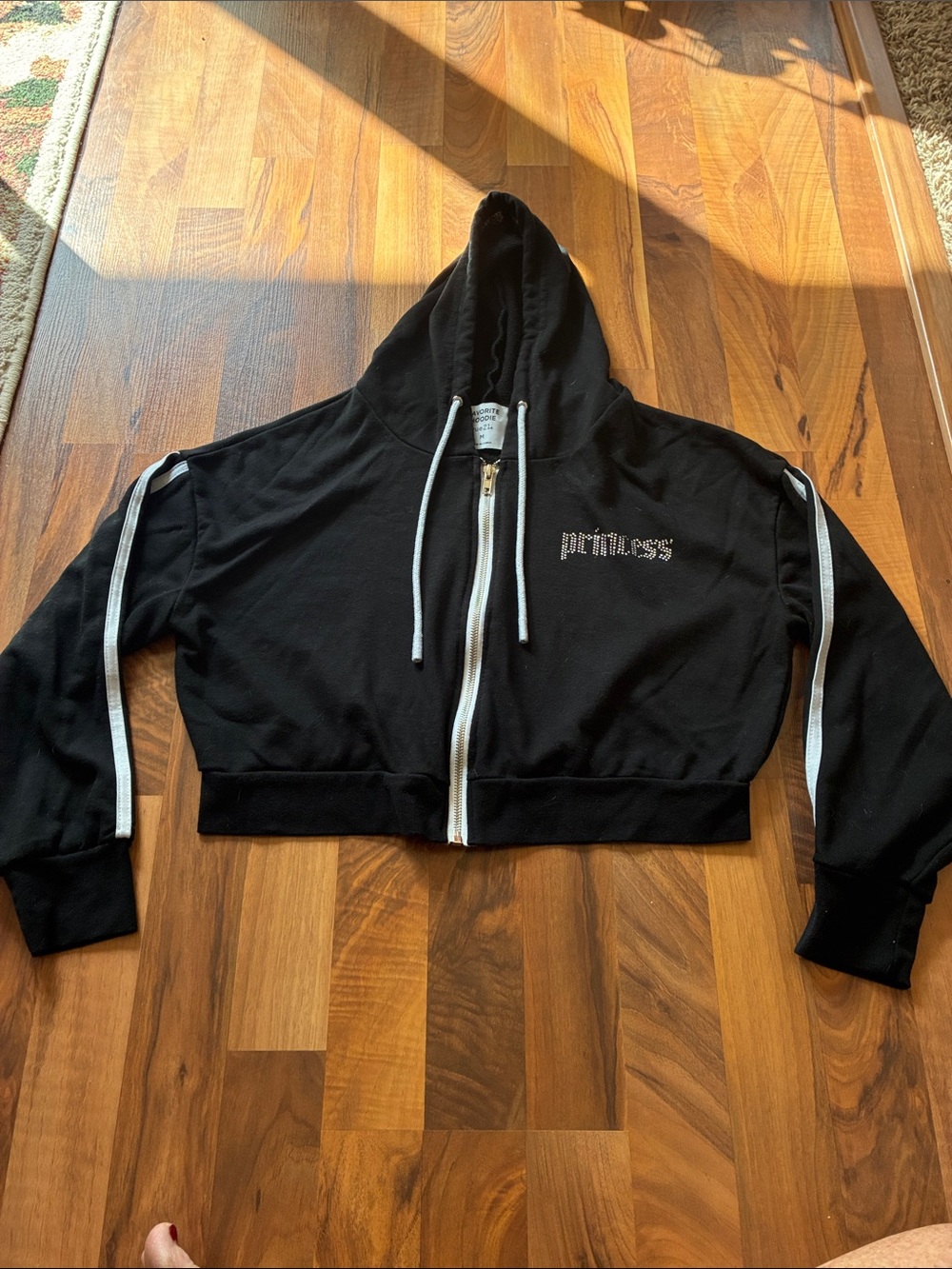 Rue21 Black Cropped Zip Hoodie with White Trim
